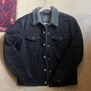Levi's Black Denim Jacket with Gray Sherpa Collar